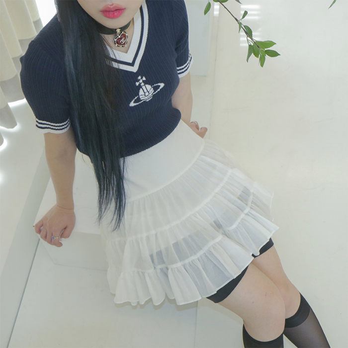 white frill mini skirt